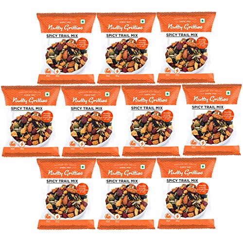 Image of Nutty Gritties Spicy Trail Mix 240g (Pack of 10 x 24g) | Healthy Snack | Zero Oil | High Protein | Crunchy & Tasty | Resealable Pouch