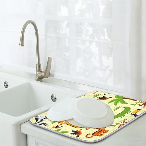 Miniatura 7 de Animals Pattern Dish Drying Mat 16x18 Inch Absorbent Reversible Microfiber Dish for Kitchen Coffee Bar Countertop