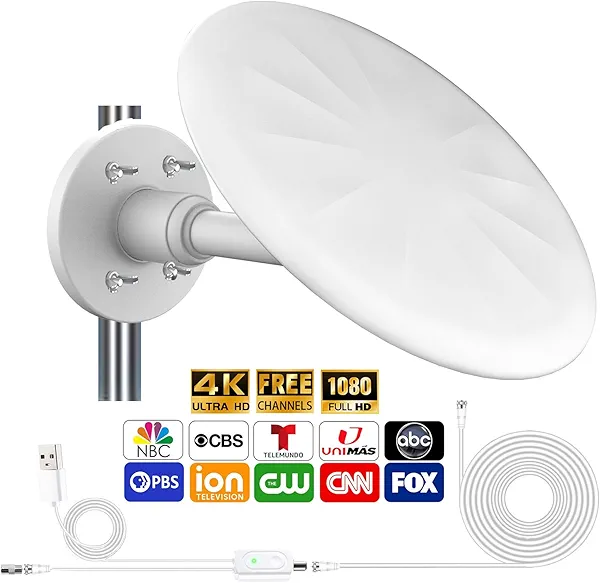 Outdoor TV Antenna for Smart TV, 720° Long Range Omni Directional Reception Digital HD Antenna Signal, with Super Signal Booster, 35ft HDTV Cable, for Attic/Camping/RV/Boat, 2025 Latest (WHITE-08)