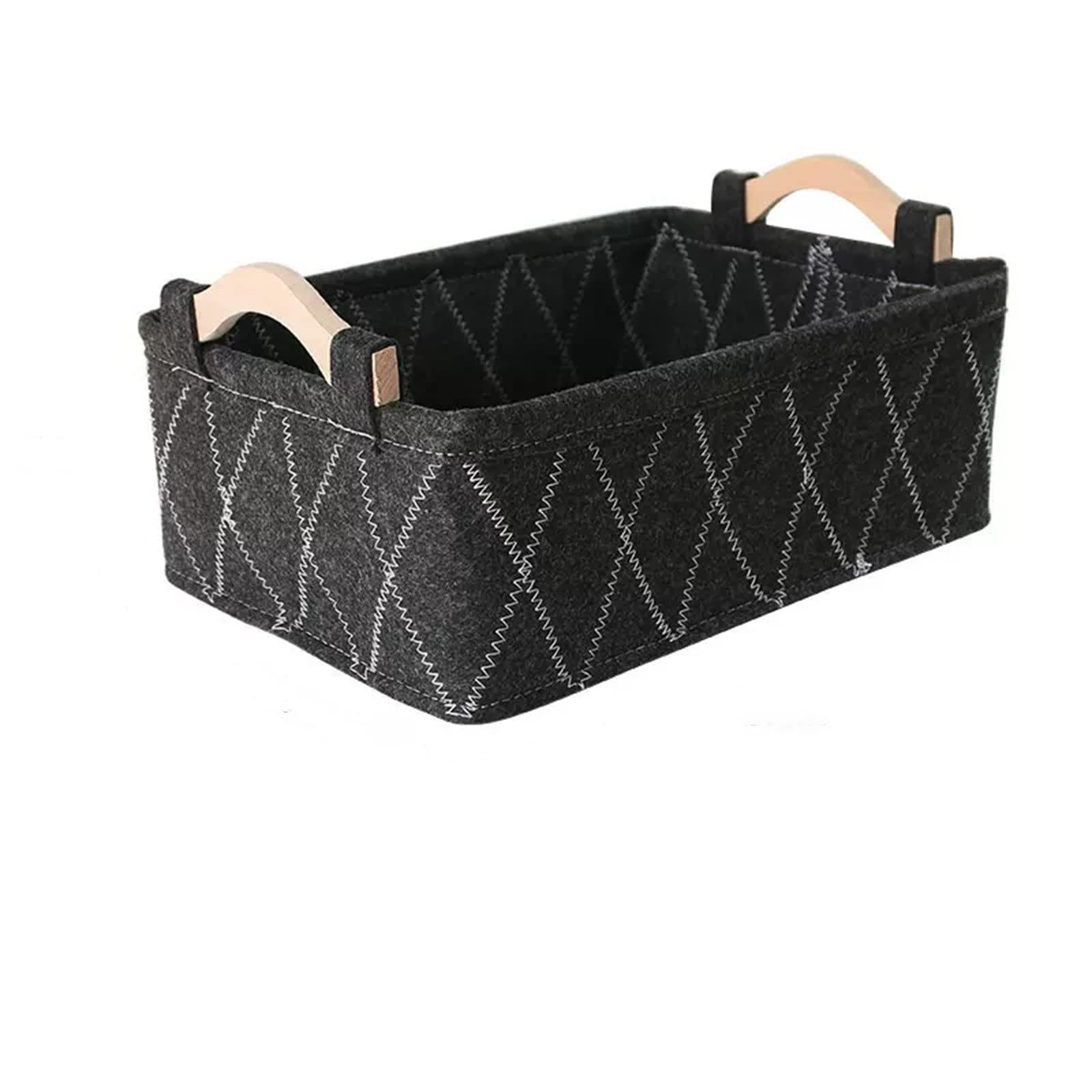 Cestas De Almacenamiento De Tela Cesta de Almacenamiento de Fieltro con Mango de Madera, Caja de Almacenamiento miscelánea de Escritorio de Mano de Tela (Color : Black, Size : L)