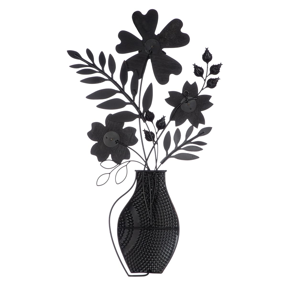 Casablanca - Ramo de flores de metal con relieve, 78 x 44 cm, color antracita/azul oscuro/blanco, texturado, diseño de flores, 78 x 44 cm