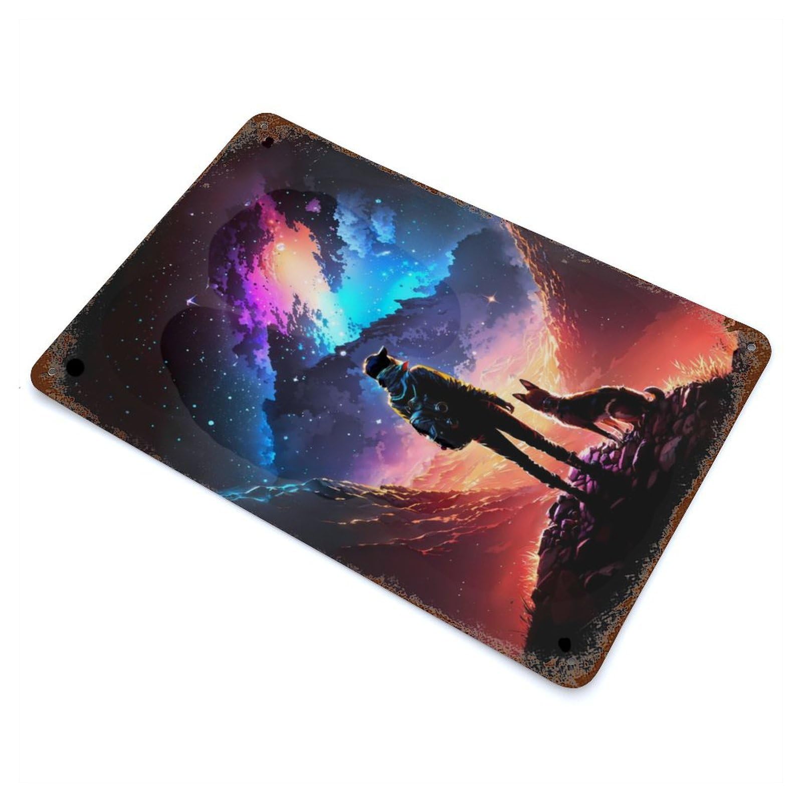 Galaxy Cosmos Explorer 11.8"x7.9" Aged Metal Wall Plaque, Retro Wall Decor for Farmhouse, Kitchen And Entryway Decor