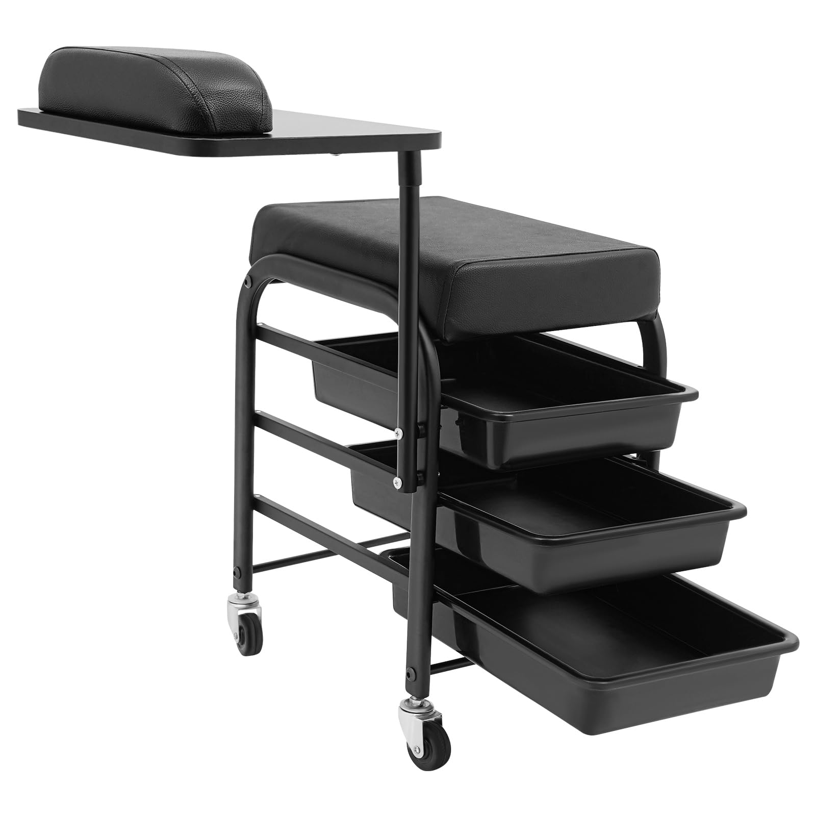 Carrello per unghie, pedicure, carrello da parrucchiere, carrello mobile con 3 cassetti rimovibili, carrello da salone con ruote (nero)
