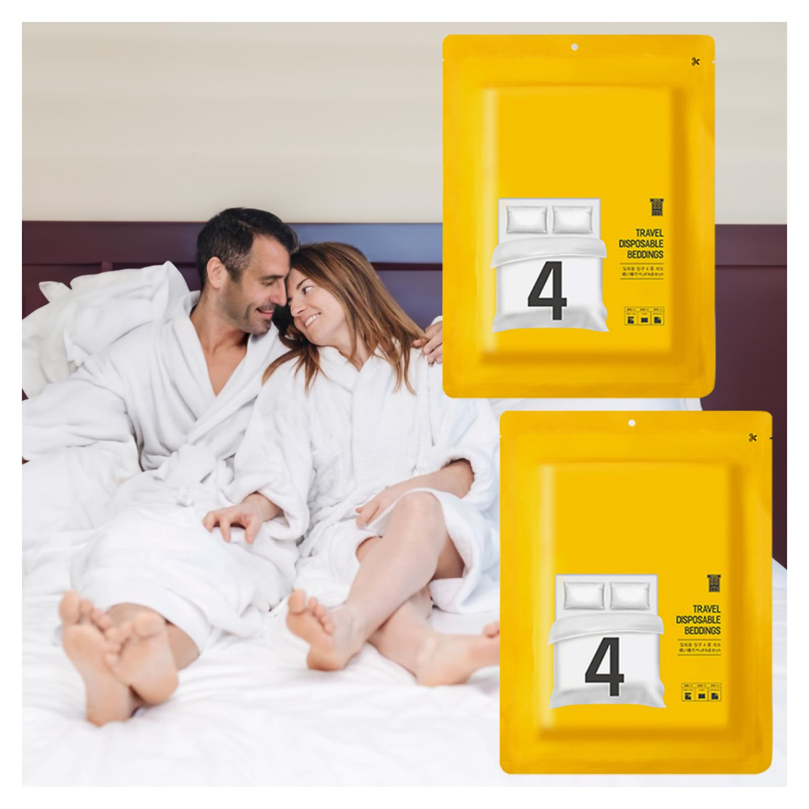 2 Pack Disposable Bed Sheets for Travel，Portable Disposable Bedding Set with Bed Sheet*2/Quilt Cover*2/Pillowcases*4 Disposable Bed Sheets King Size for Travel Business Trip Camping Hotel