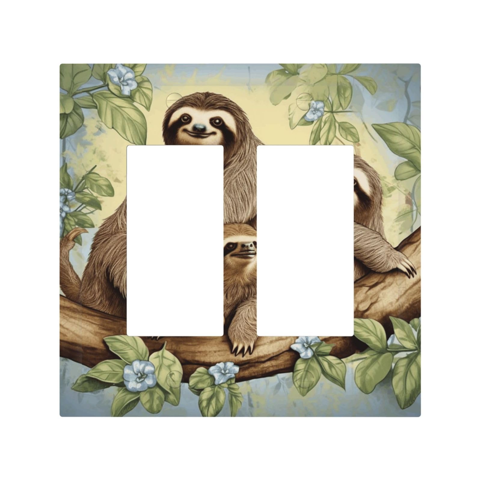 Kloph Style H Decorator Double Toggle Light Switch Covers Sloth Family Wall Plate 2-Gang Mid Size 5" X 4.9" Double Toggle Switch Wallplate Decorative 2 Gang Wall Switch Plate Covers