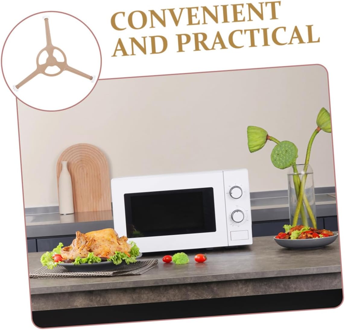 2pcs Microwave Turntable Holder with Triple Arm PVC Beige