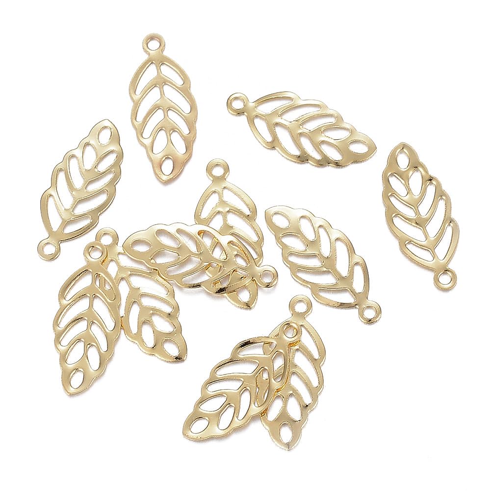 Beadthoven 100pcs Real 18k Gold Plated Leaf Charms Pendants Stainless Steel Tree Leaf Filigree Charms Small Mini Leaves Charms Dangle Beads for