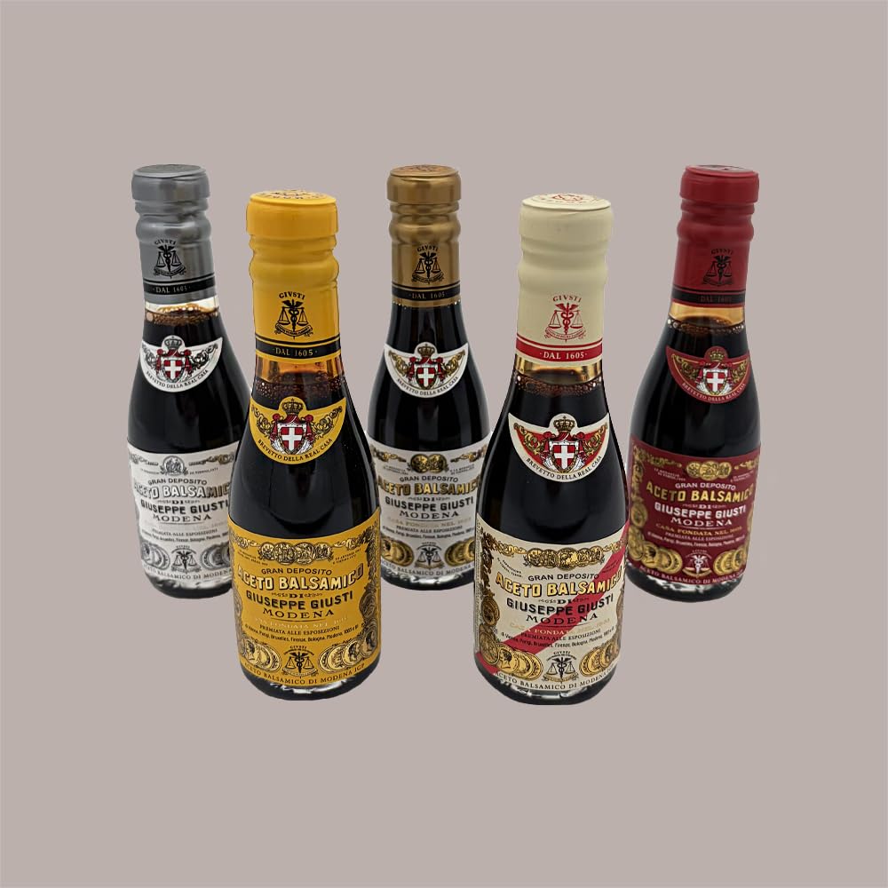 Cofanetto Regalo in Legno Set 5 Bottiglie Aceto Balsamico Giusti 100 ml Lucgel