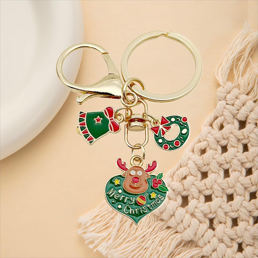 エナメル クリスマス トナカイ キーホルダー ギフト かわいい ホリデー リース キーリング 車 キー パース チャーム 女性用