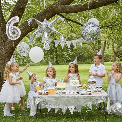 Image of TONIFUL 16 Inch 10 Pcs Fat Silver 0-9 Birthday Number Balloons | Small Custom Digital Mylar Foil Ballons for Birthday Baby Shower Graduation Anniversary 2027 New Year Eve Party Decorations