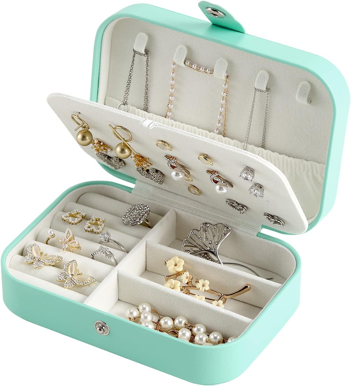 CASEGRACESmall Jewelry Box For Women Travel Jewelry Organizer Double Layer for Necklace Earring Rings Jewelry Holder Case