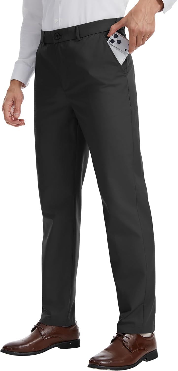 Men's Tall Classic Fit Expandable-Waist Flex Flat Front Dress Pants Formal Pants for Business & Office - Image 2