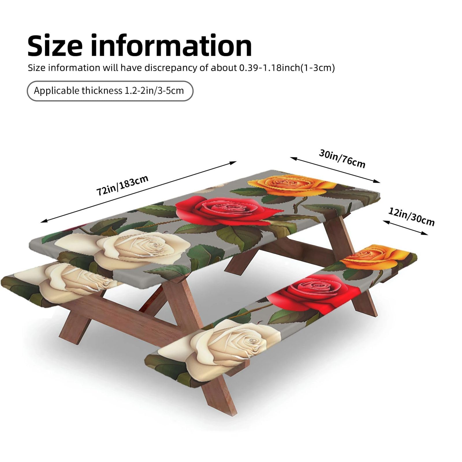 Nappe de pique-nique ajustée avec housses de banc, nappe élastique, ajustée, imperméable, pour extérieur, camping, extérieur, 183 cm