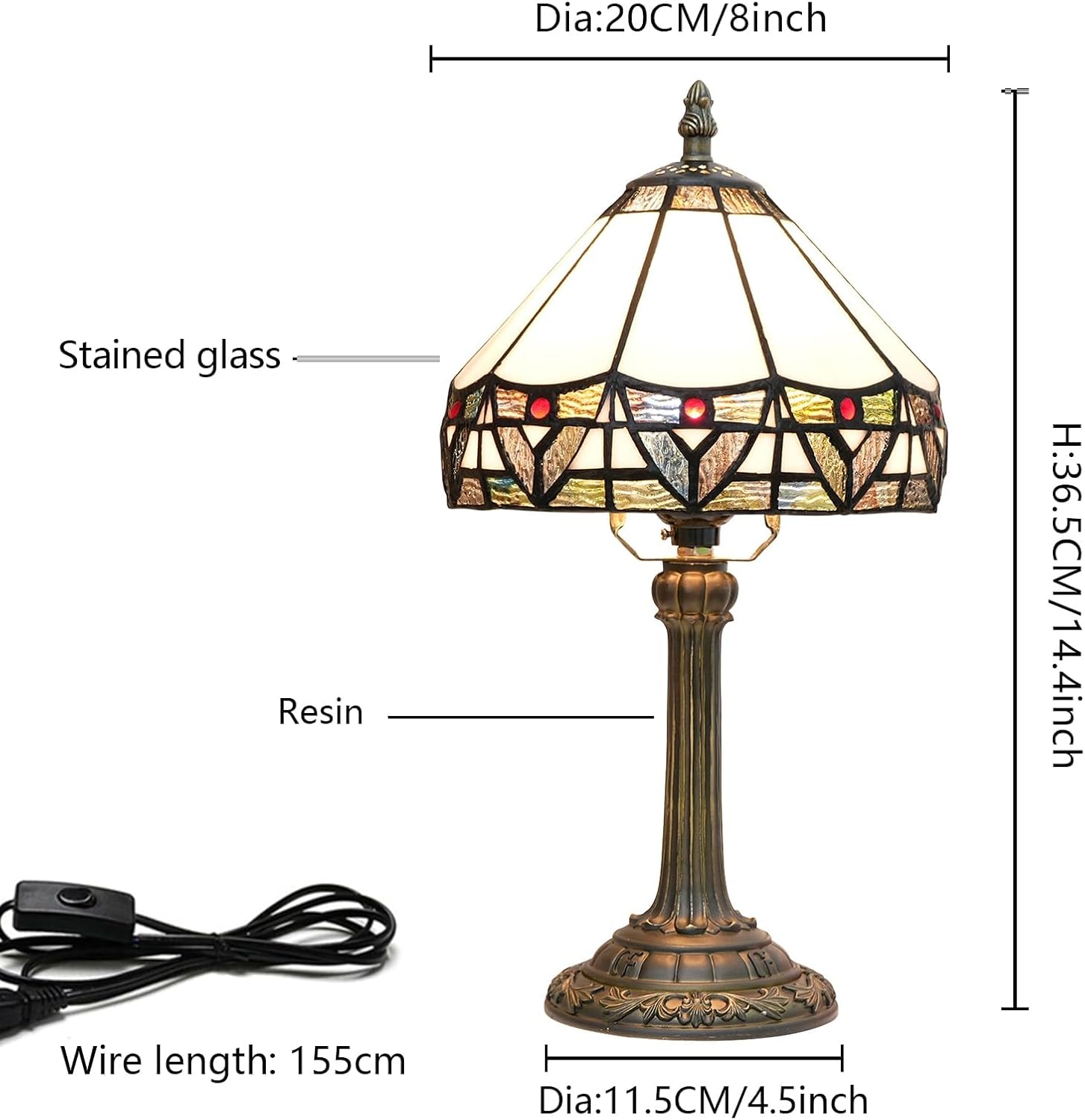 Tiffany Lamp Bedside Table Lamp-Nightstand,Stained Glass Lamp for Bedroom Dorm Living Kitchen, Aesthetic Cute Home Decor Gift,8 inch Rome