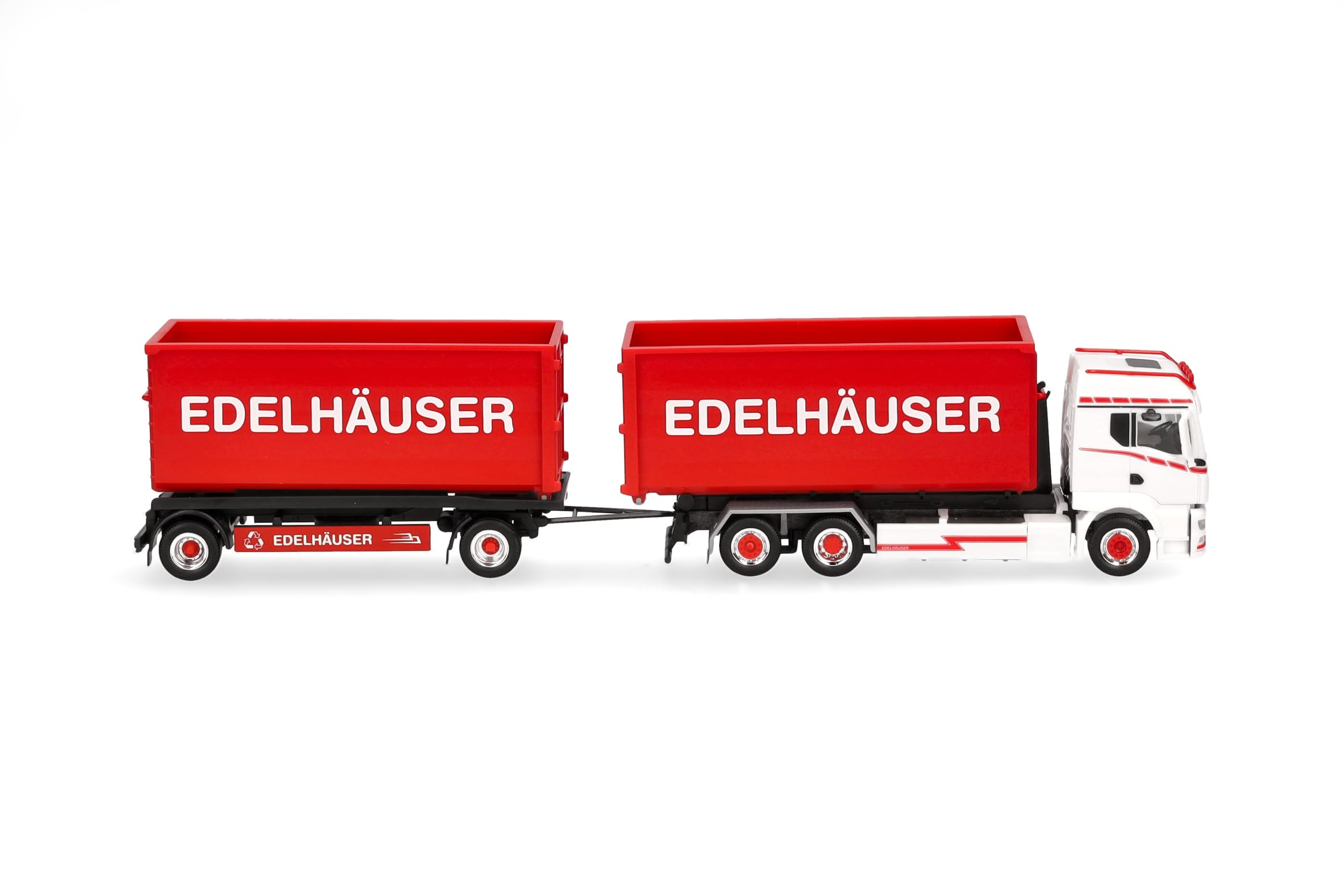 Herpa Modellino camion MAN TGS TM bilico con cassoni scarrabili "Edelhäuser", miniatura in scala 1:87, pezzo da collezione, Made in Germany, plastica