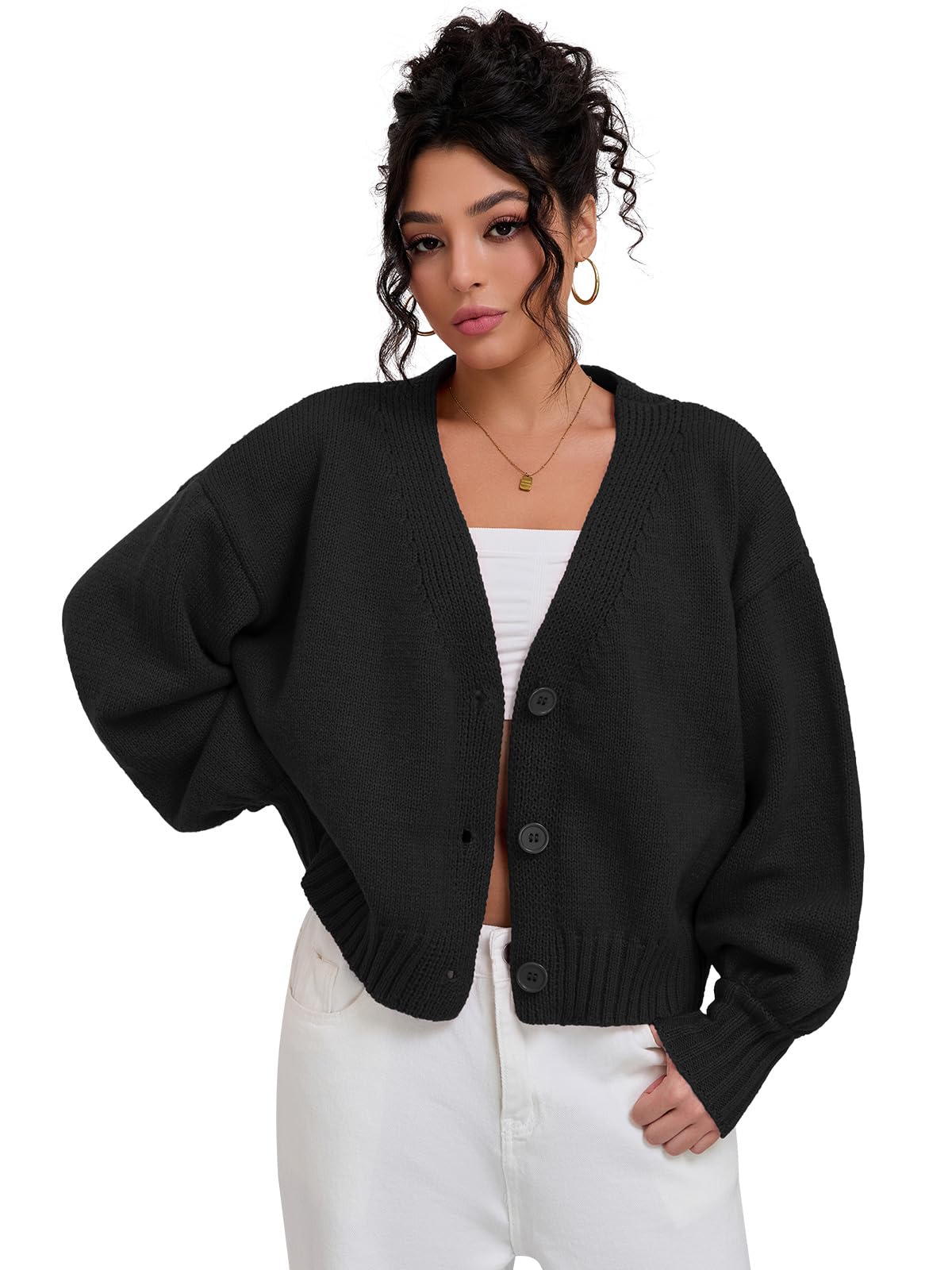 QIANXIZHAN Womens Chunky Cardigan Sweaters V-Neck Knit Button Cropped Sweater Fall Fashion 2025