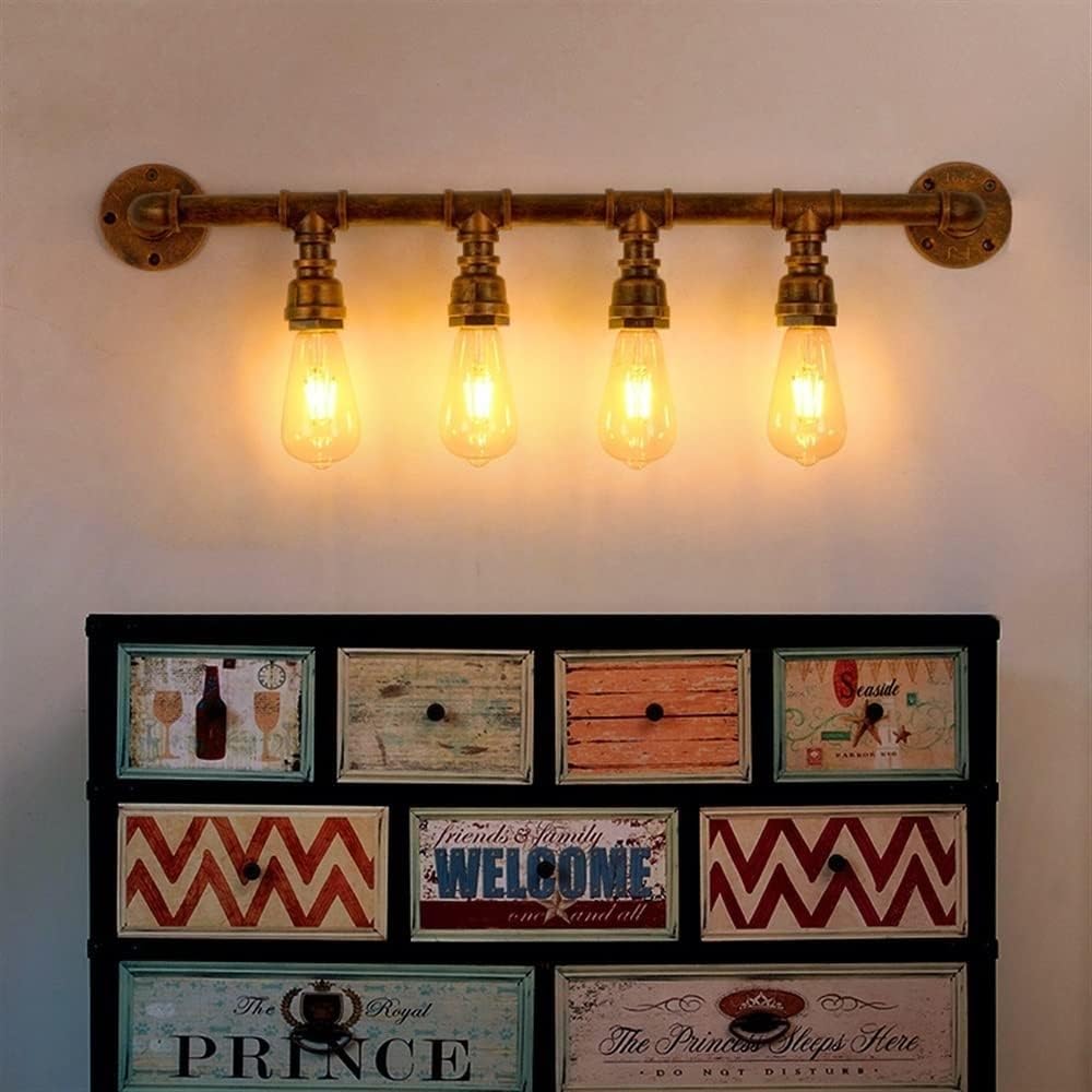 Industrial Pipe Wall Light Fixture | Pipe Design, Aged Iron, for Dining Room, Bar, Cafe(4-Lights)