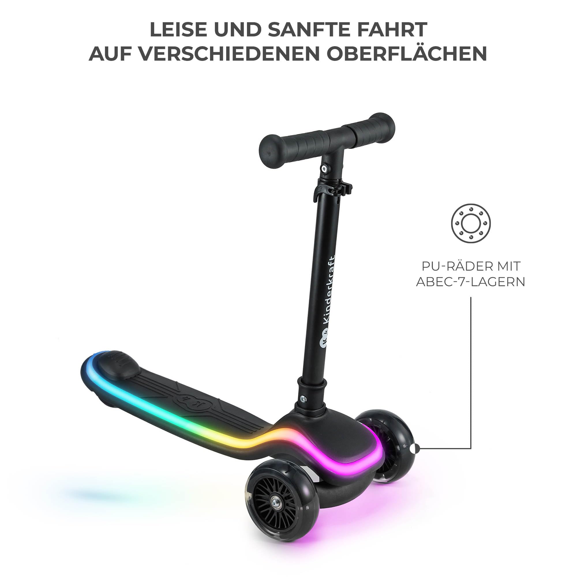 Kinderkraft RAKET Kinderroller ab 1 Jahr bis zu 50 kg, Scooter, Tretroller, LED Räder, Höheverstellbare Lenker, Modernes Design, Schwarz