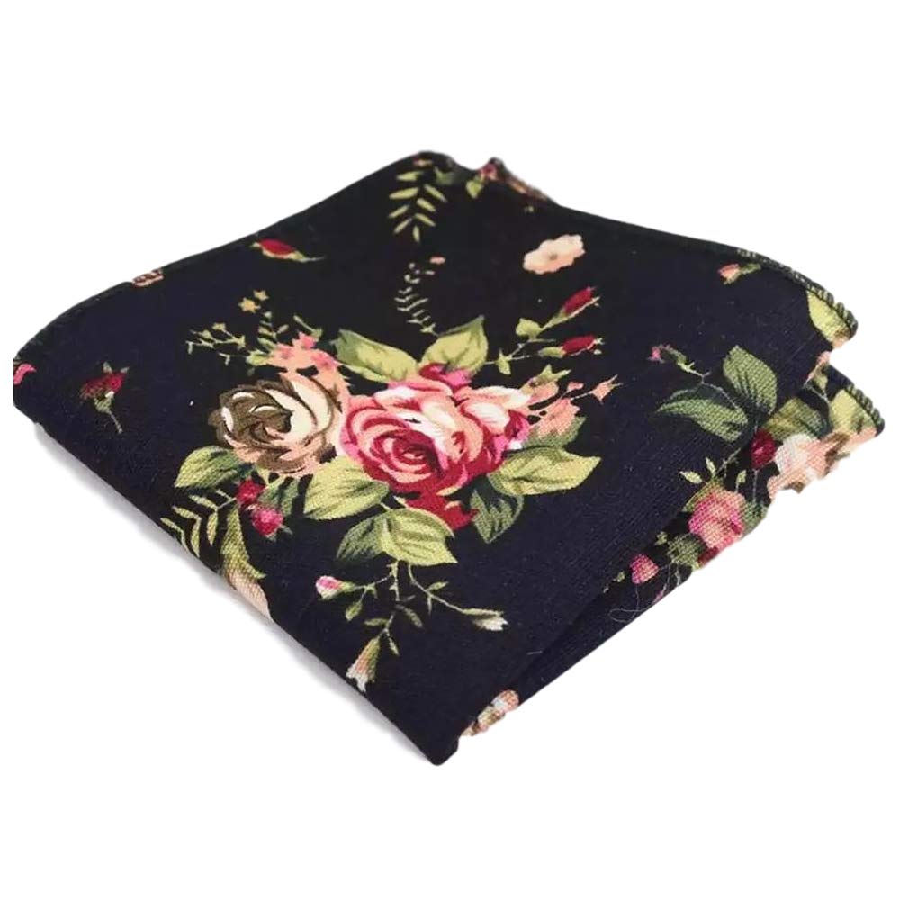 Db Dickie Bow Boys Black Floral Luxury Cotton Pocket Square (Black Floral) - Suitable For Formalwear, Office, Weddings, Parties, Grooms & Groomsmen Outfits