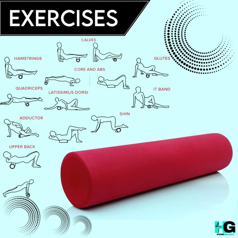 Image of Foam Roller for Exercise and Deep Tissue Massage Roller, Gym Exercise Roller, Workout Foam Roller for Knee Exercise and Pain Relief, Myofascial Release Roller for Back pain - 60 Cm Red