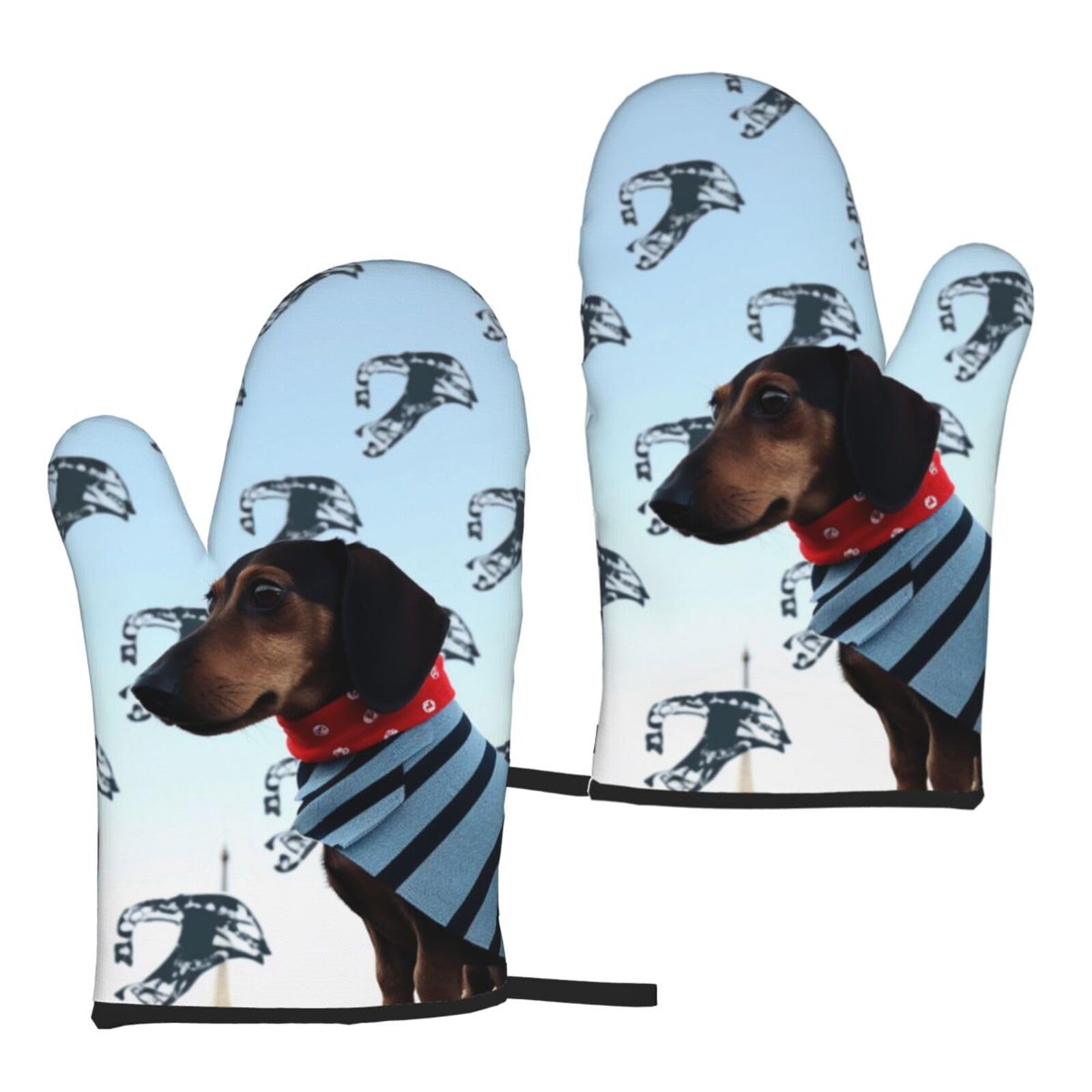 Parisian Dachshund Printed Oven Mitts Sets 2 PCS Heat Resistant and Non-Slip Glove Potholder for Kitchen Cooking Baking Grilling
