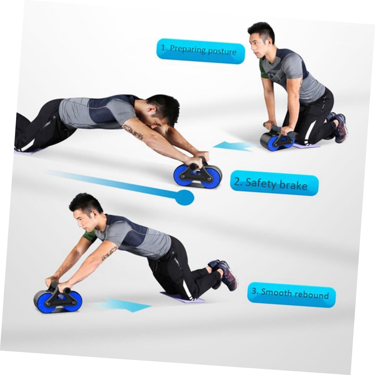 Ruota Addominale Fitness Abs Gomma Blu, Rullo Professionale | Tank Wheel Ispessita, Uso Quotidiano e Upper Body Workout, per Uomini e Professionisti