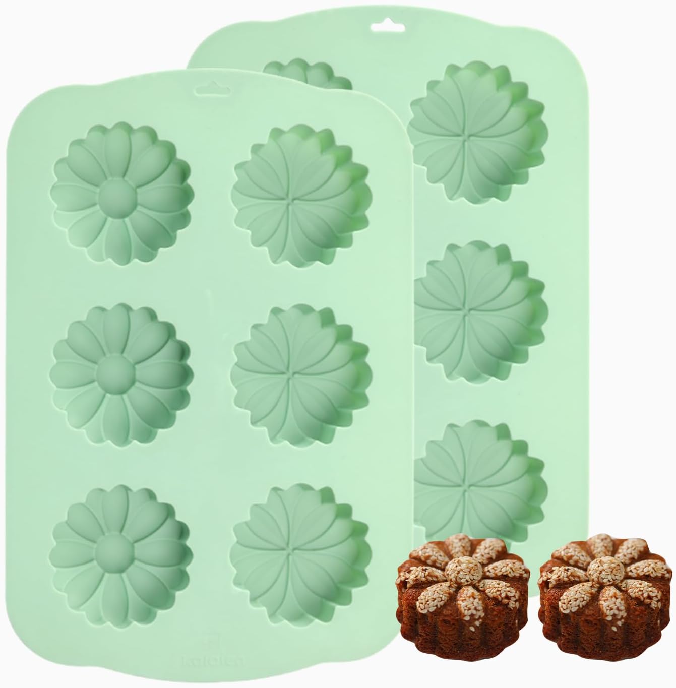 QELEG Paquete de 2 moldes de silicona para tartas de flores, sartenes antiadherentes para hornear con girasoles para caramelos, mousse, gelatina,