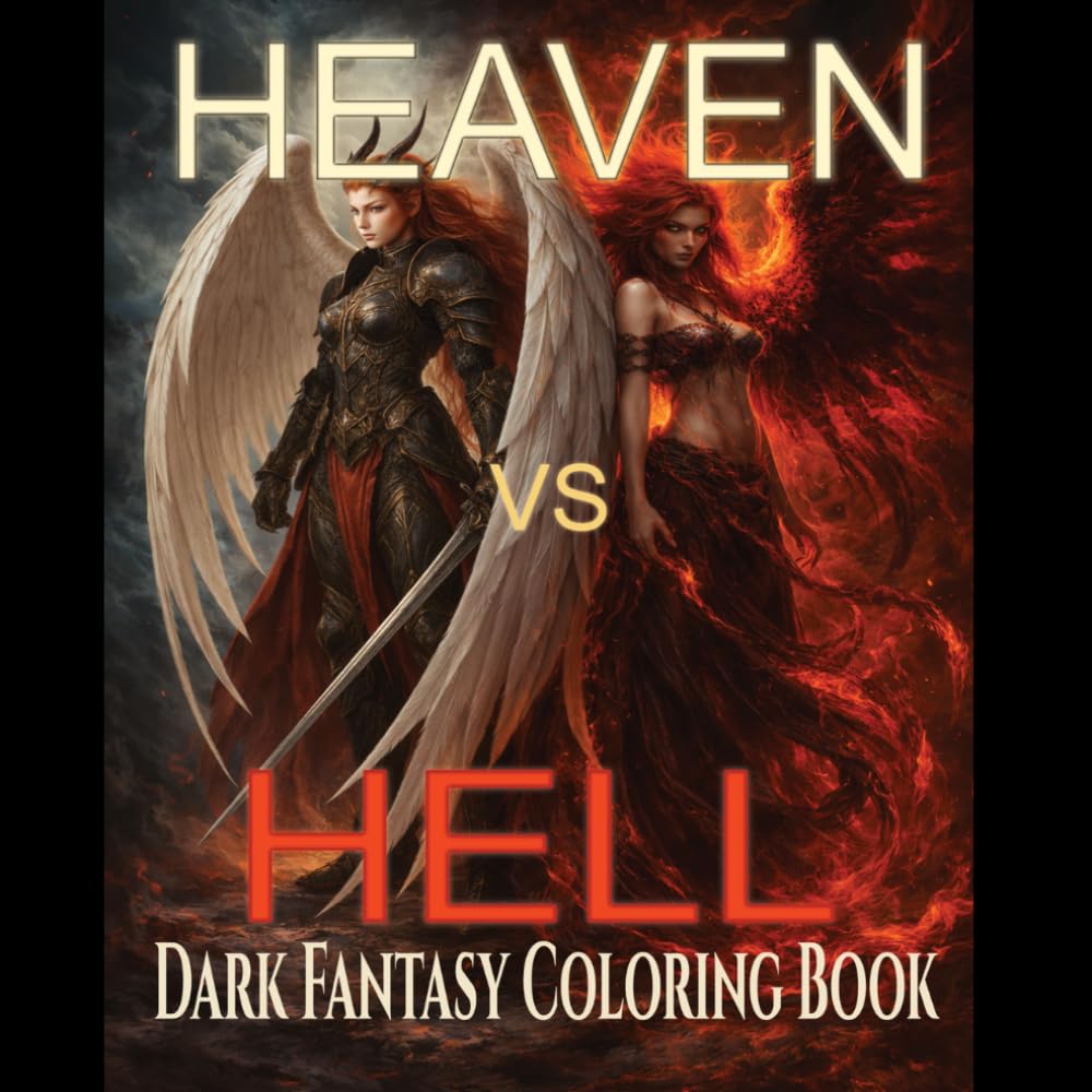 Heaven vs Hell Coloring Book: Dark Fantasy Coloring Book for Adults with Angels, Demons, Gothic Art and Epic Battle Scenes for Relaxation and Stress Relief