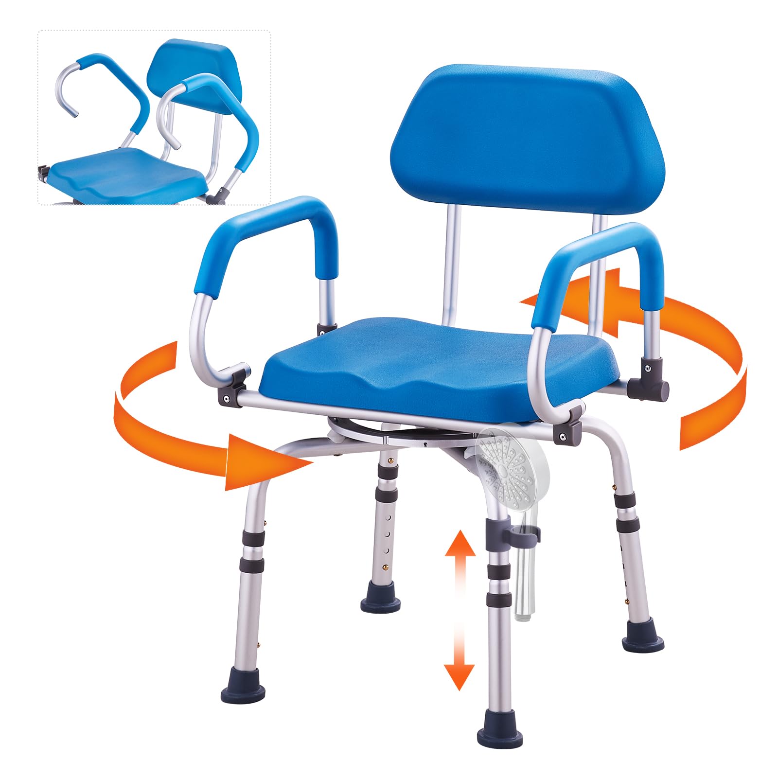 vevor swivel shower chair 360 degree, adjustable shower seat with pivoting arms & padded bath seat for inside shower or tub, non-slip rotating bathtub chair for elderly disabled, 300lbs capacity