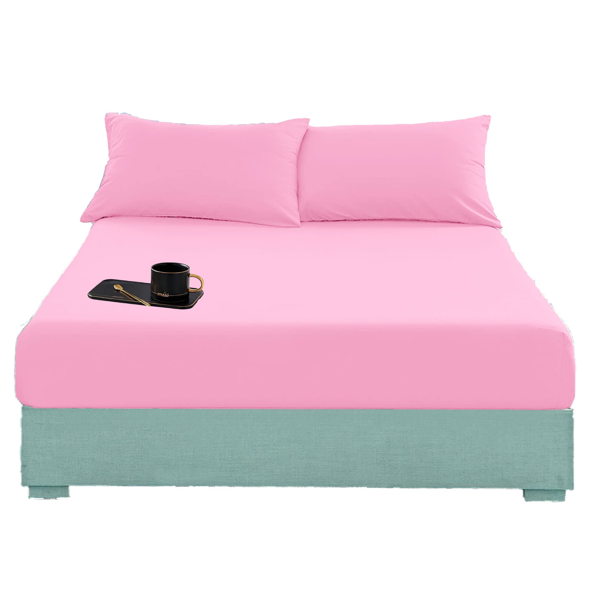 EXQUIZIT HOME® Fitted Bed Sheet Flannelette 100% Brushed Cotton Thermal Soft Plain Dyed Fitted Bed Sheet (Pink King 152cm x 198cm)