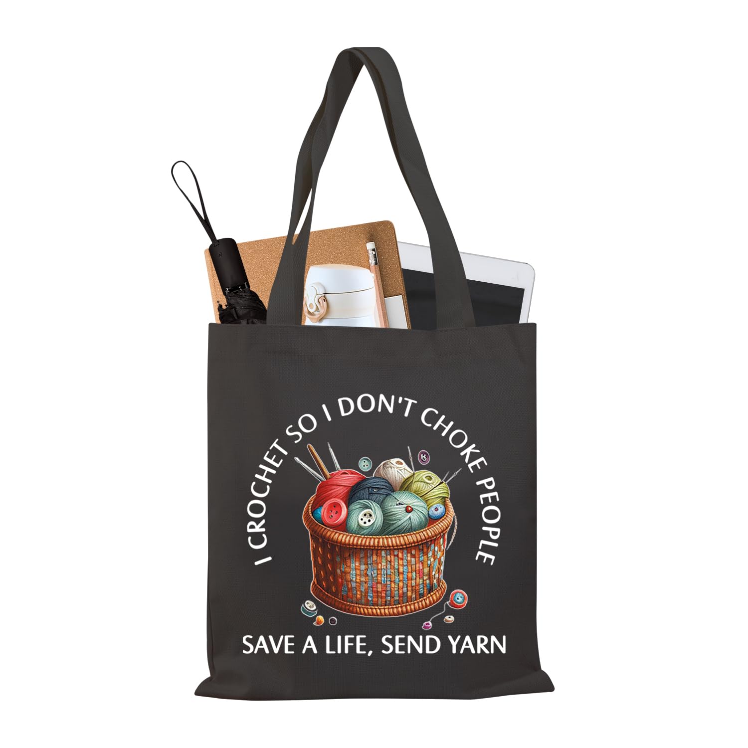 PLITI Crochet Gift Tote Bag - Save A Life, Send Yarn, Crochet So Yarn Tgblu, 15.7 x 13.7 x 41.3 inches