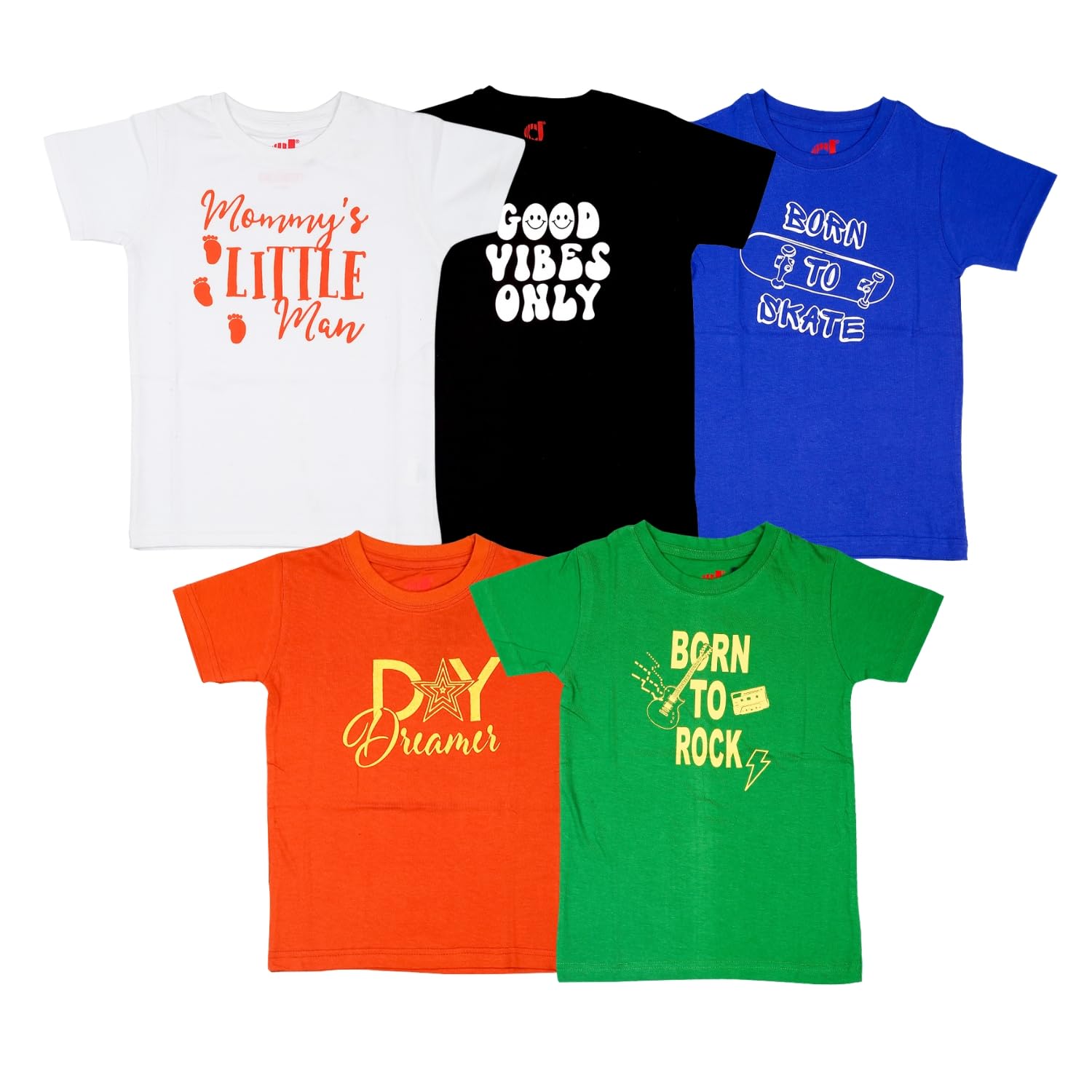 Dressosity 100% Cotton Printed Half Sleeve T-Shirts for Boys (Pack of 5)