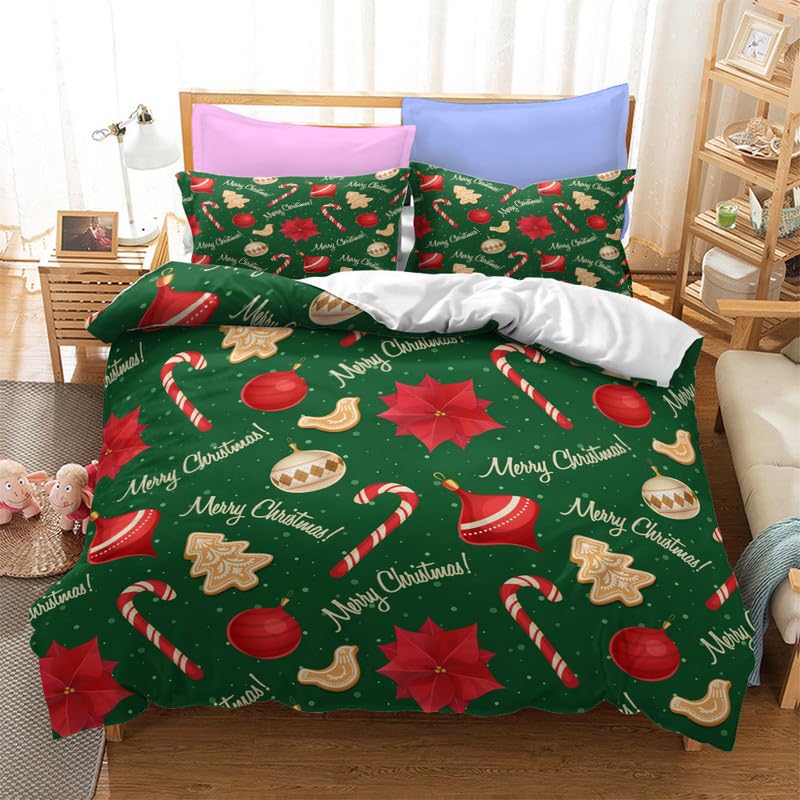Housse de couette 90x190 enfant vert foncé avec taie 65x65 parure de lit Noël microfibre