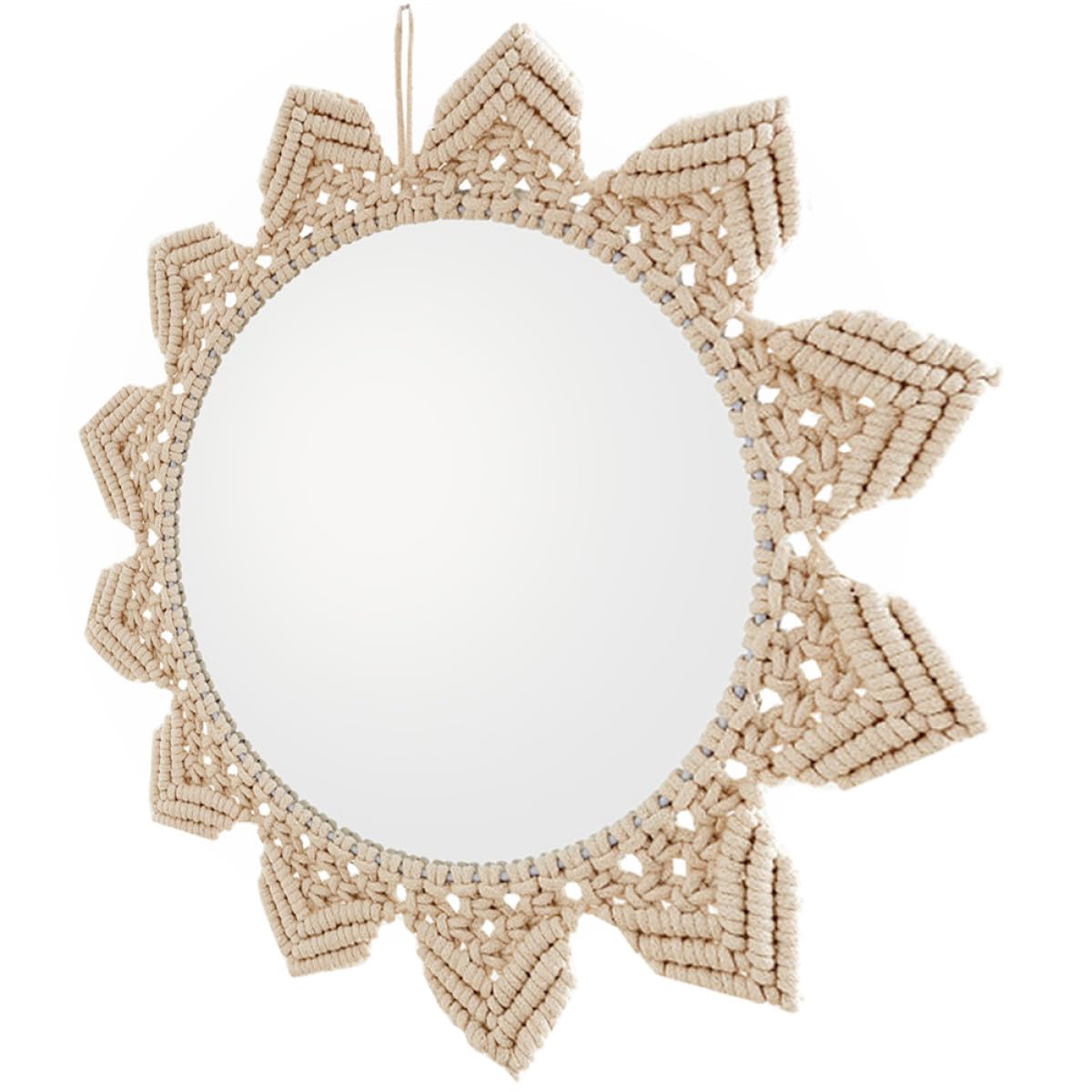 Luxshiny Runder Hängespiegel aus Baumwollseil mit Boho Stil Wanddekoration für Schlafzimmer und Hotel Kreativer Makramee Spiegel zur Wandverschönerung
