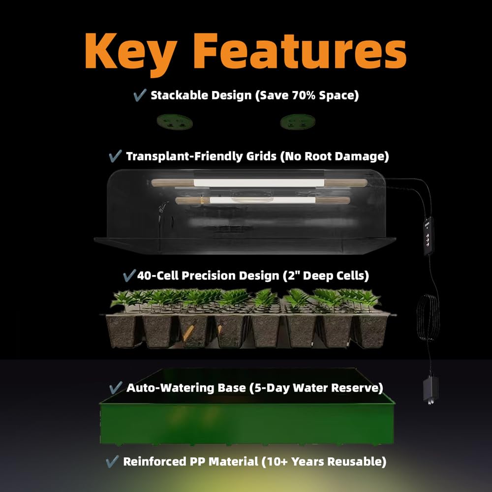 KSONE Bandeja de inicio de semillas con luz de crecimiento, paquete de 2 bandejas de semillas de 80 celdas con cúpula de humedad/kit de inicio de plantas de interior, bandejas de germinación de