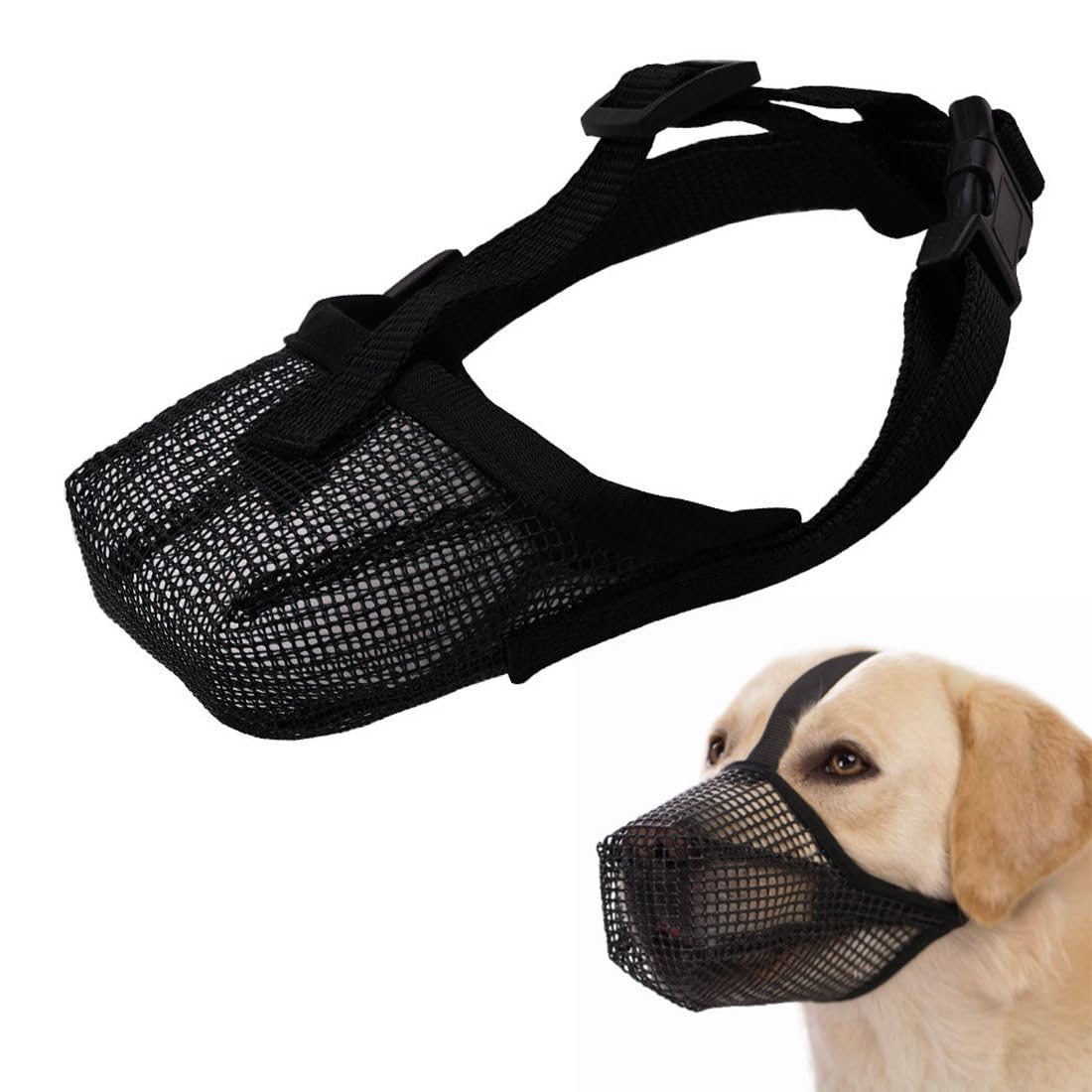 IUDWCG 1 Pcs Bozal para Perro, bozal de Malla Ajustable Suave, máscara Facial Transpirable, máscara de Entrenamiento para Perros, bozal para Perro pequeño, Mediano y grande (S, Negro)