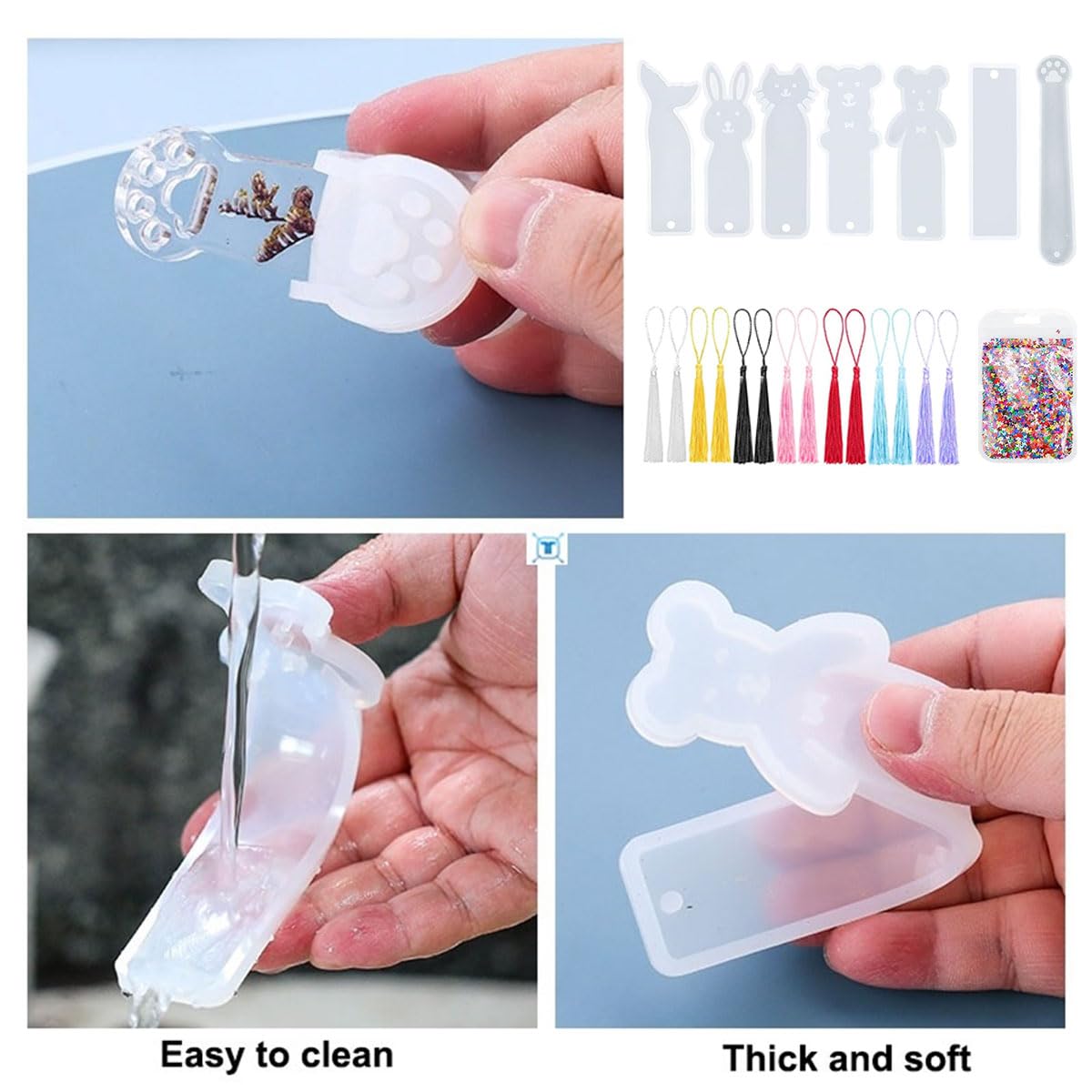 Kit Completo Stampi Resina Per Segnalibri Fai Da Te - 10 Stampi Silicone + 80 Nappe Colorate