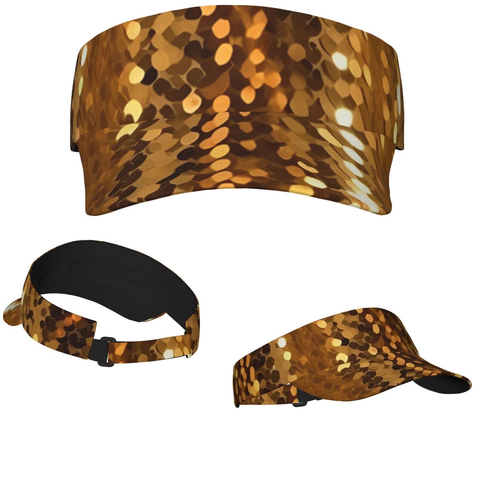 Yncatxz Unisex Black Gold Sequin Sparkle Sunscreen Visor Cap For Women Men Visor Hat Empty Top Baseball Cap Adult Sun Cap