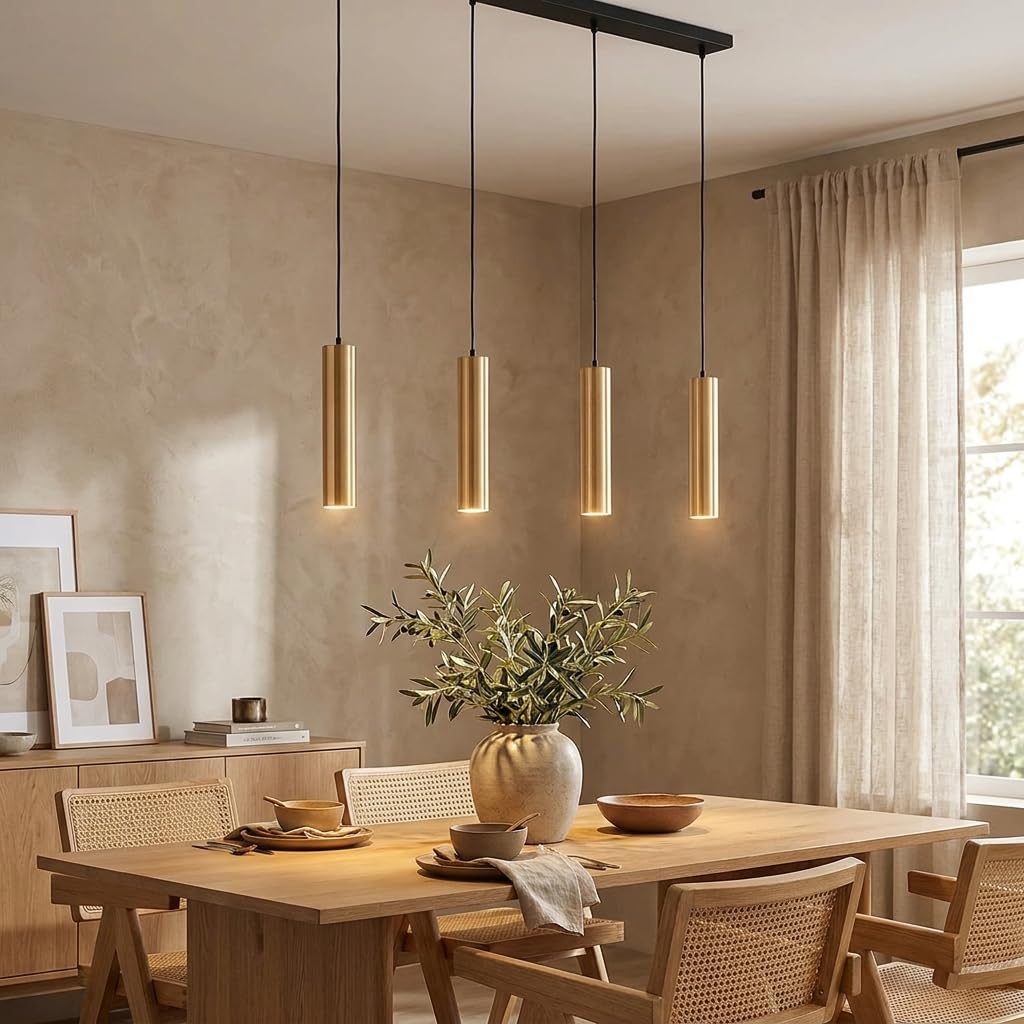 BARCELONA LED Bila 4 Vierfach Pendelleuchte GU10 Messing | Robustes Aluminium, Innenbeleuchtung, lineares Design, edle Oberfläche, Esszimmer, Küche, modernes Wohnzimmer