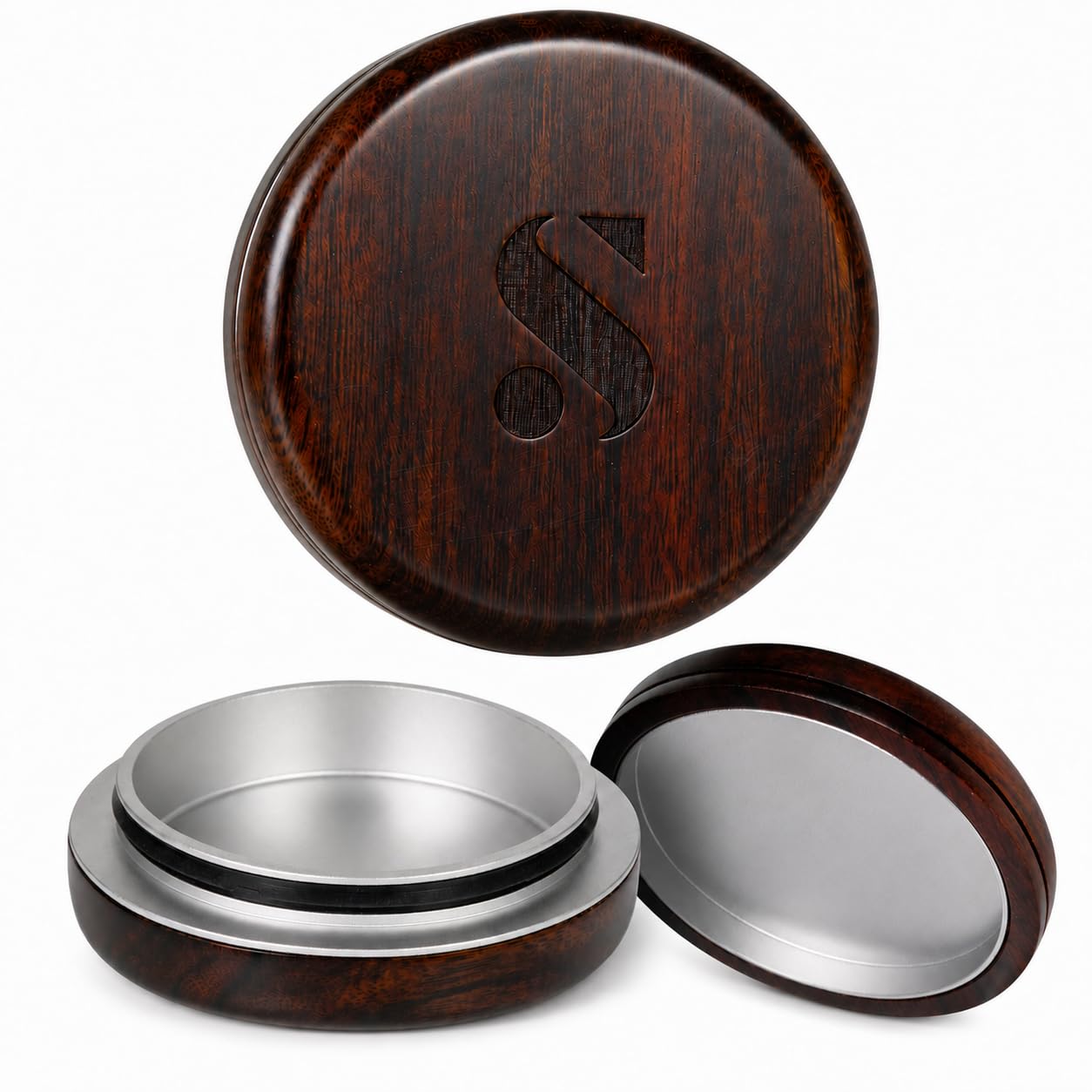 scentilla Luxury Wood & Metal Nicotine Pouch Container – Storage Container with Lid for Snus Snuff Tobacco & Zyn Pouches – Premium Teak Wood & Aluminum - Includes Luxurious Gift Box & Velvet Bag