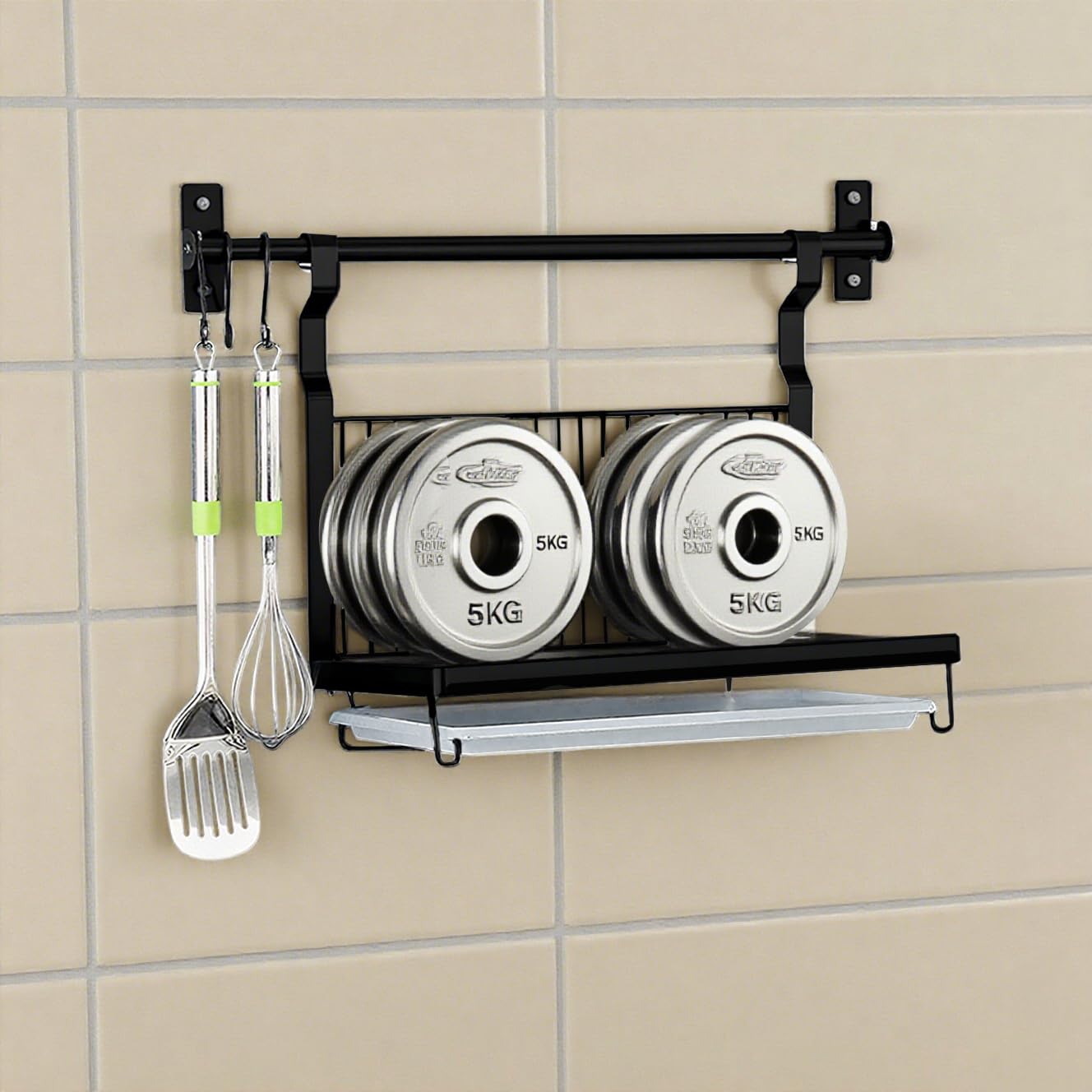 TentHome Scolapiatti Pieghevole Pensile Acciaio Inox con Vaschetta Raccogligocce e Barra Portautensili e Ganci, Portapiatti da Parete, Scola Piatti da muro Portatile Salvaspazio Richiudibile Nero
