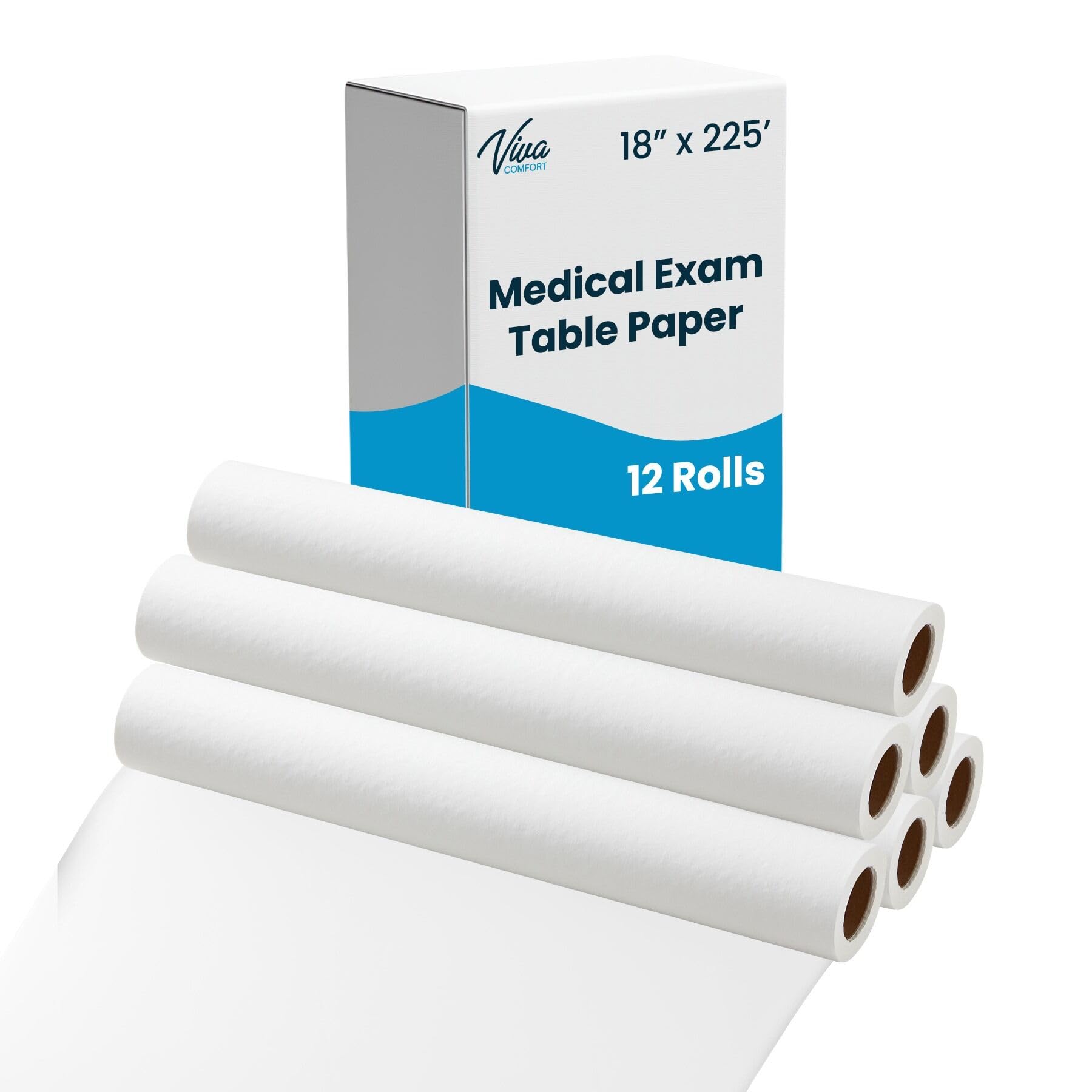 VivaEssentials Smooth Medical Exam Table Paper, 18" x 225', Pack of 12 Rolls Massage Table Paper, Papel de Camilla