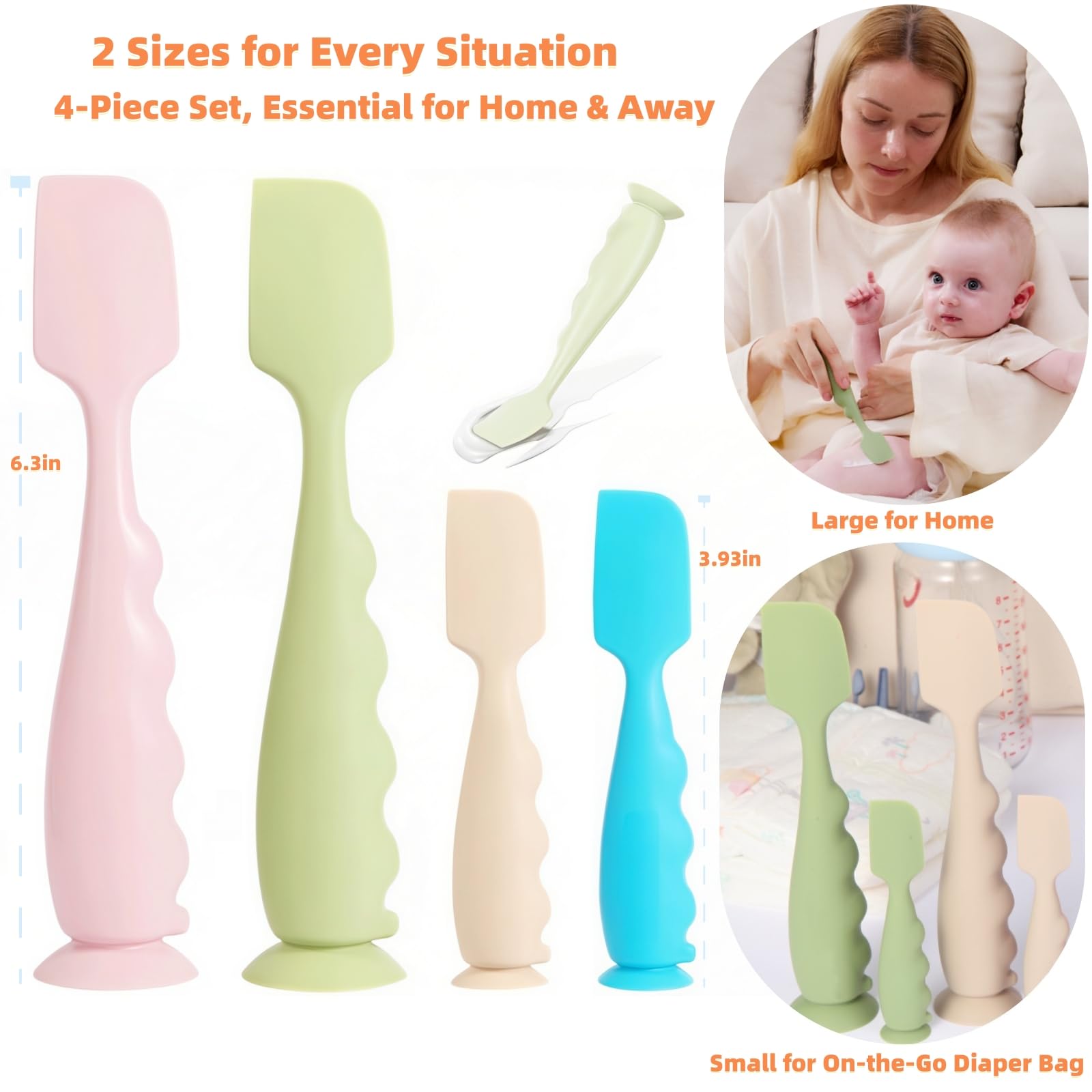 AYDRBMG Diaper Cream Spatula 4 Pack,Soft Baby Butt Spatula baby diaper cream Applicator,Convenient Diaper Rash spatula,Silicone Butt Paste spatula Brush (2 Large 2 Small) — view 5