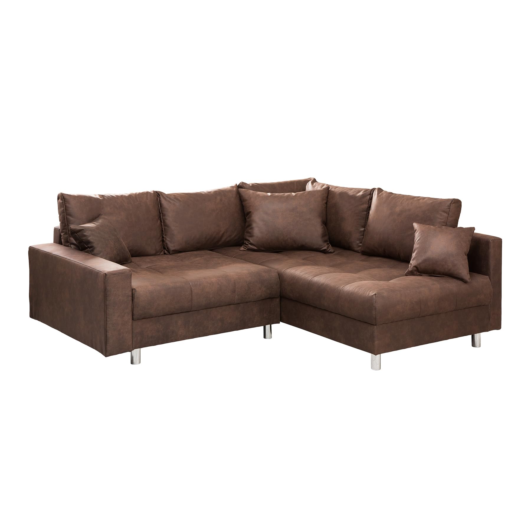 Riess Ambiente Ecksofa Kent 220 cm, braun – Federkern, inkl. Hocker und Kissen, beidseitig aufbaubar