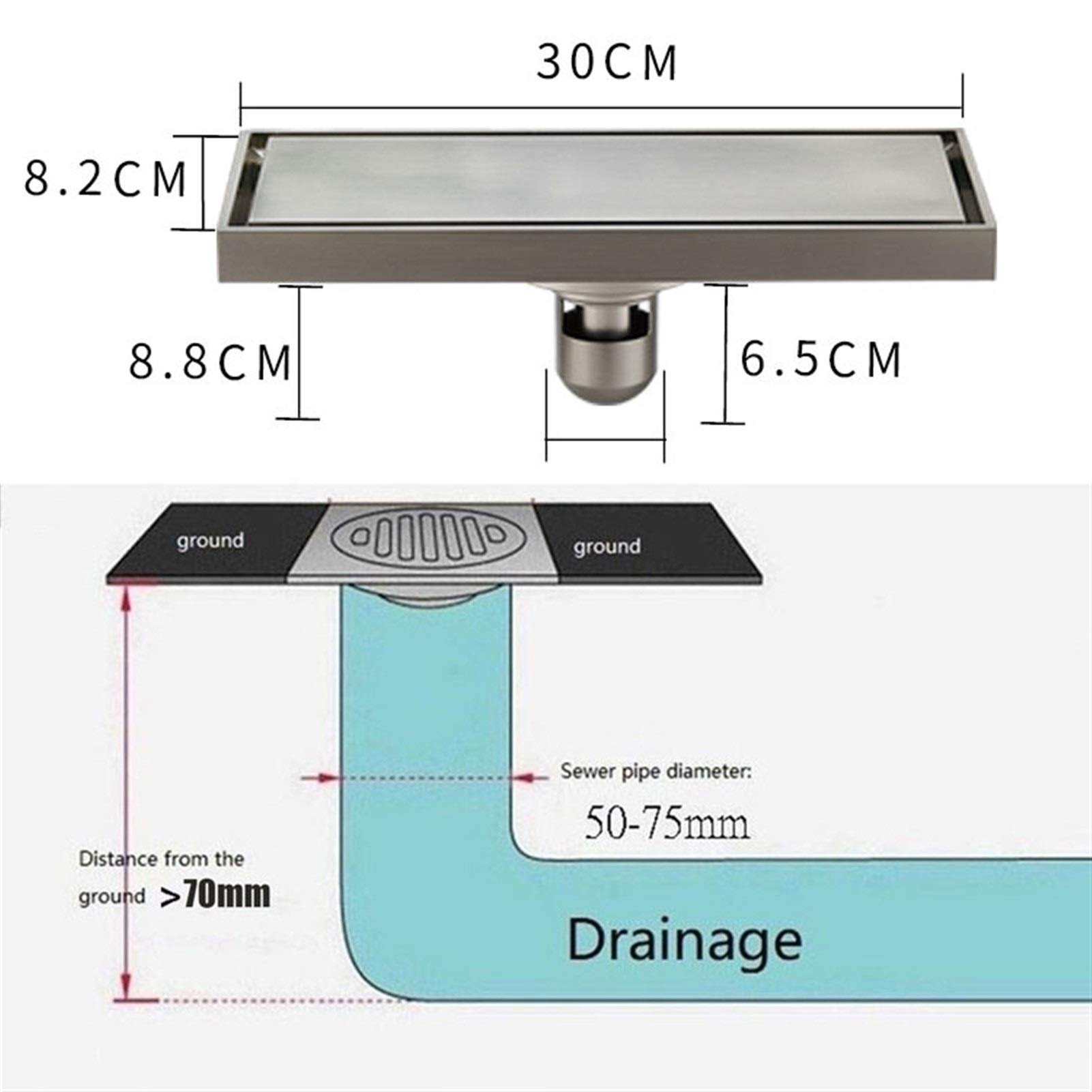 Desagüe de Ducha Rectangular con Tapa extraíble, desagüe de baño de latón con Filtro para Cocina, baño, Garaje y sótano, 11.8 x 3.1