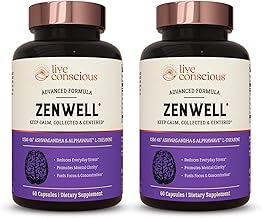 Live Conscious KSM-66 Ashwagandha Supplement w/L Theanine & AlphaWave - ZenWell Everyday Stress Relief, Cognitive, Brain Health - Ashwagandha for Men & Women - 60 Capsules (2-Pack)