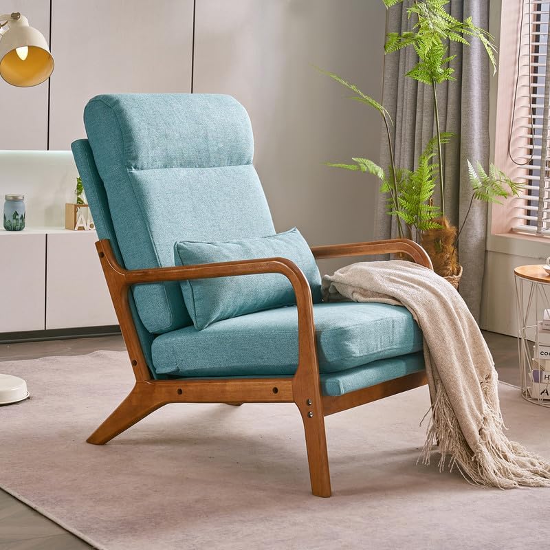 Miniatura 7 de High Back Accent Chairs for Living Room Arm Chair Mid-Century Modern Chair w Pillow,Single Lounge Armchair Comfy Reading Chair for