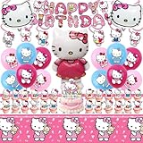 Kitty Birthday Party Supplies, Party Decorations Set Include Banner, Balloons, Hanging Swirls, Cake Cupcake Toppers, Tablecloth for Girls Kitty Theme Party