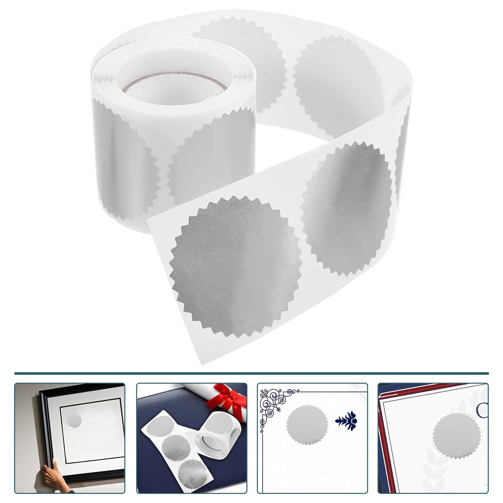 Adesivi for goffratura 5 rotoli di sigilli in rilievo, diploma di laurea, medaglie adesive, certificato for goffratura da 50 mm, for timbri in rilievo, scrapbooking(Silver)