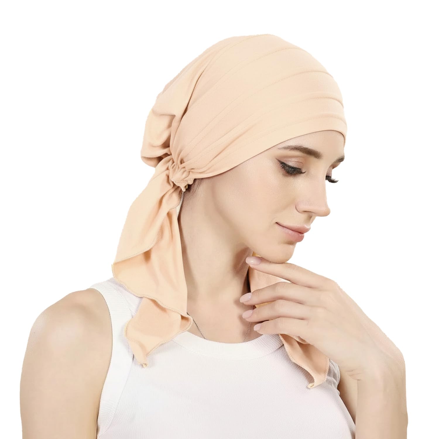 Long Tail Pre-Tied Turban Hijab Hat for Muslim Women, Beanies Wrap Bonnet, Chemo Cap Head Scarf Bandana-image-45